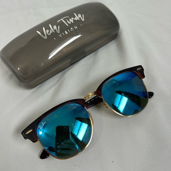 Ray-Ban Sunglasses with Blue Lenses and Brown & Gold Frame - Picture 1 of 7